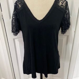 Black T-Shirt with Lace Sleeves Size Large